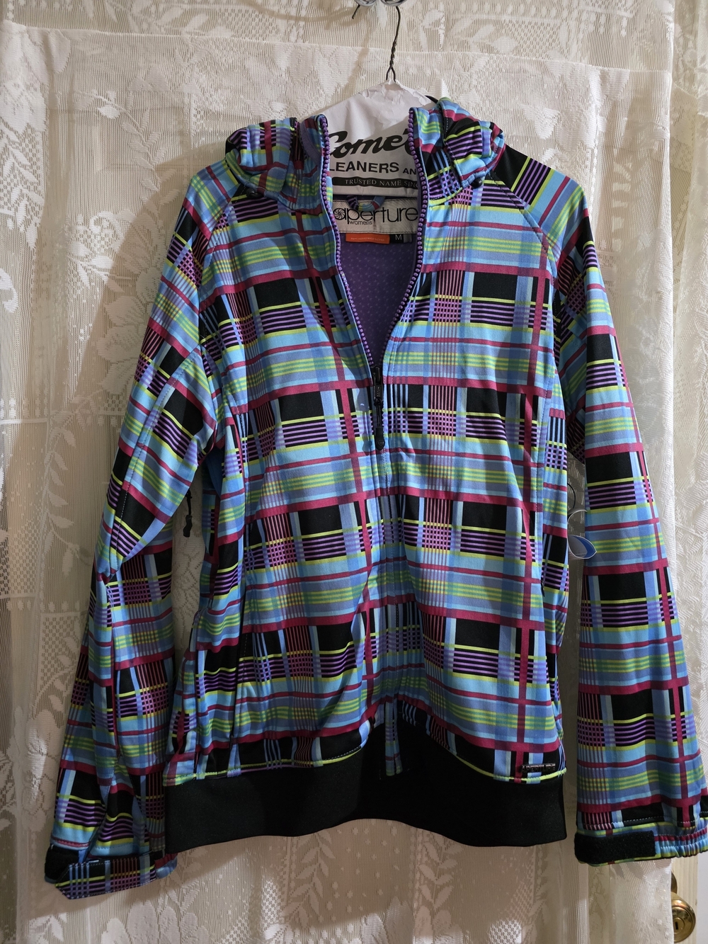 Aperture Multicolor Plaid Hooded Zip Bomber Jacket